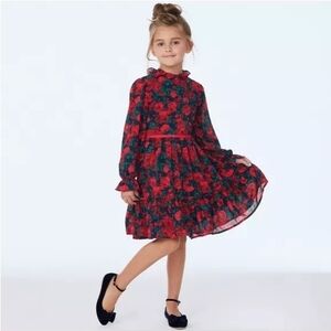Janie and Jack Girls Red Blue and Green Floral Dress Flare Size 6